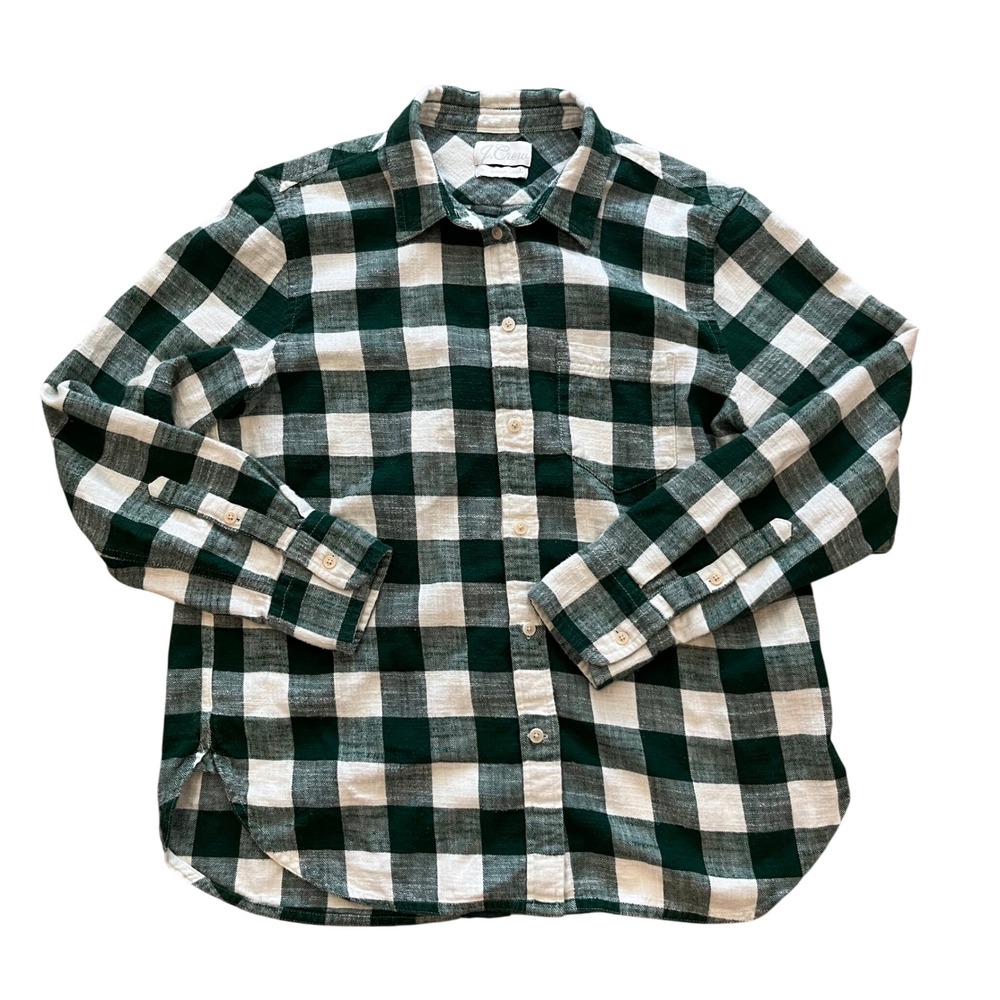 J.Crew Womens Classic Fit Buffalo Check Plaid Button Down Shirt Green White 10